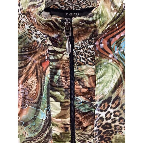 Toni Morgan Jacket Women's L Short Full Zip Floral Animal Print Clear Sequins - Picture 6 of 14